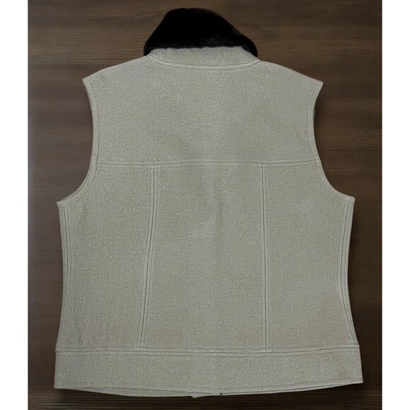 Talbots 100% Wool Vest With Removable Faux Fur Collar Tan Women’s Size Large - Picture 2 of 10